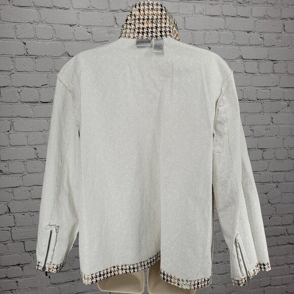 Chico's Brown Metallic Houndstooth Lightweight Full Zip Moto Jacket Size 3 US 16 - Picture 5 of 15